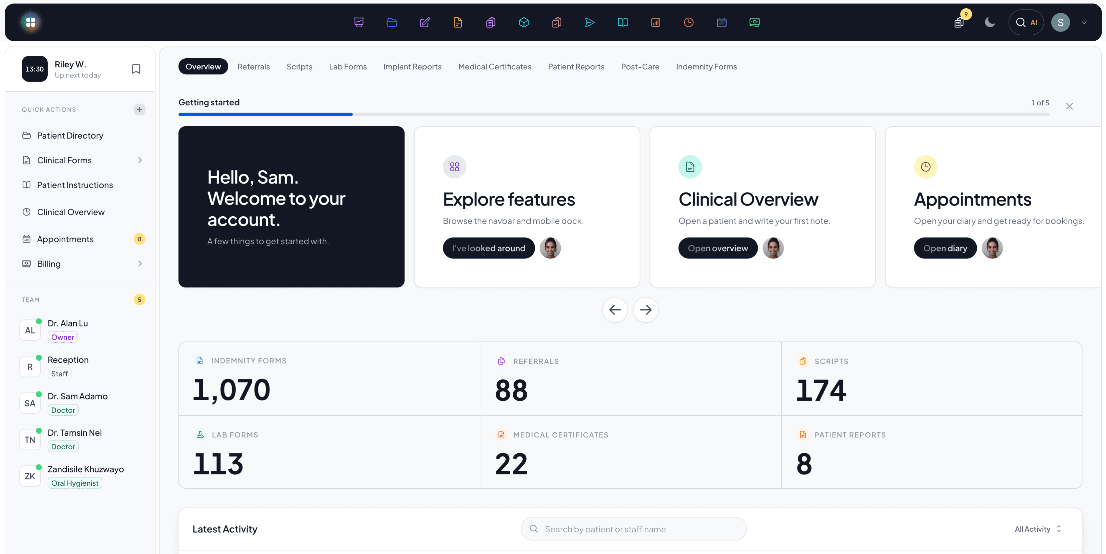 Baselayer.med practice dashboard