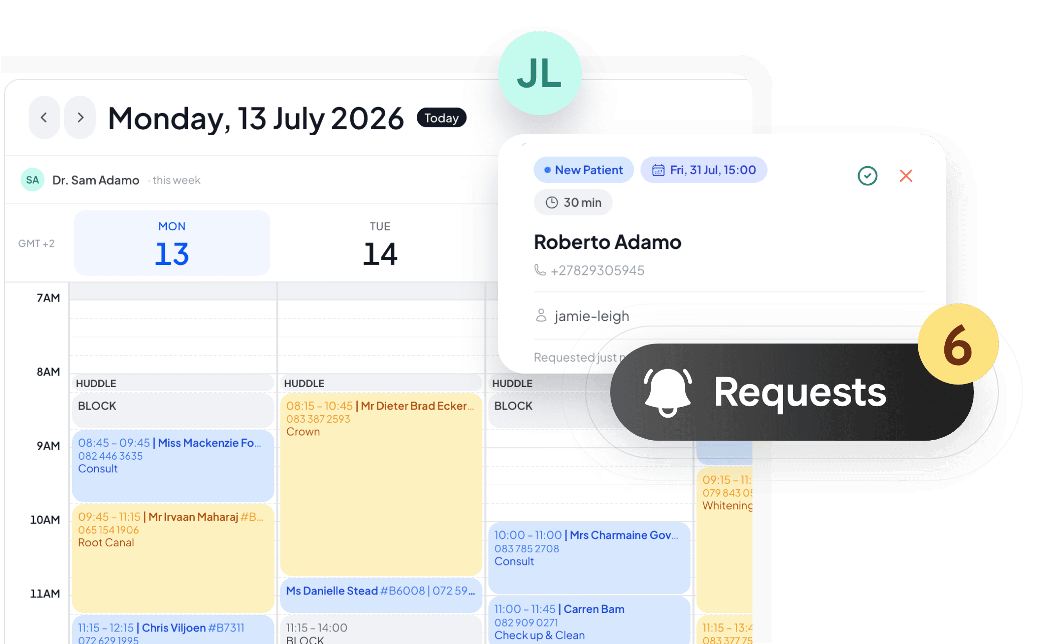 Online booking requests inbox in Baselayer.med