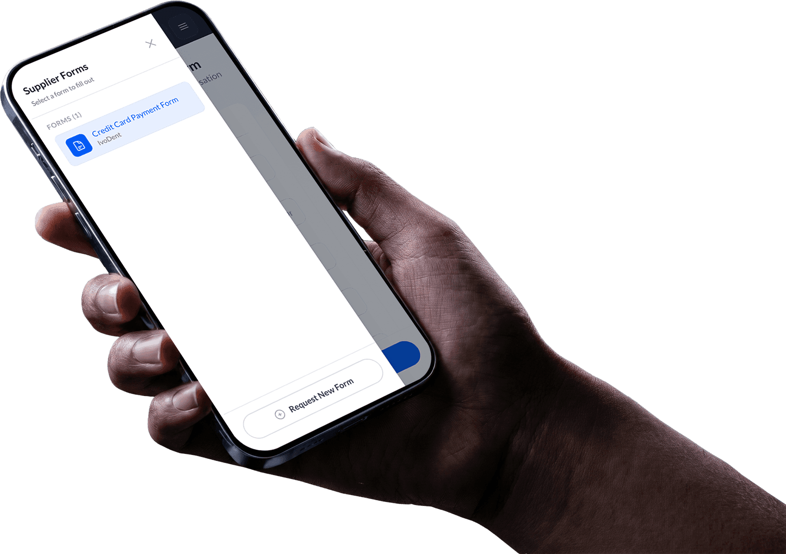 Supplier payment forms on iPhone in Baselayer.med dark mode