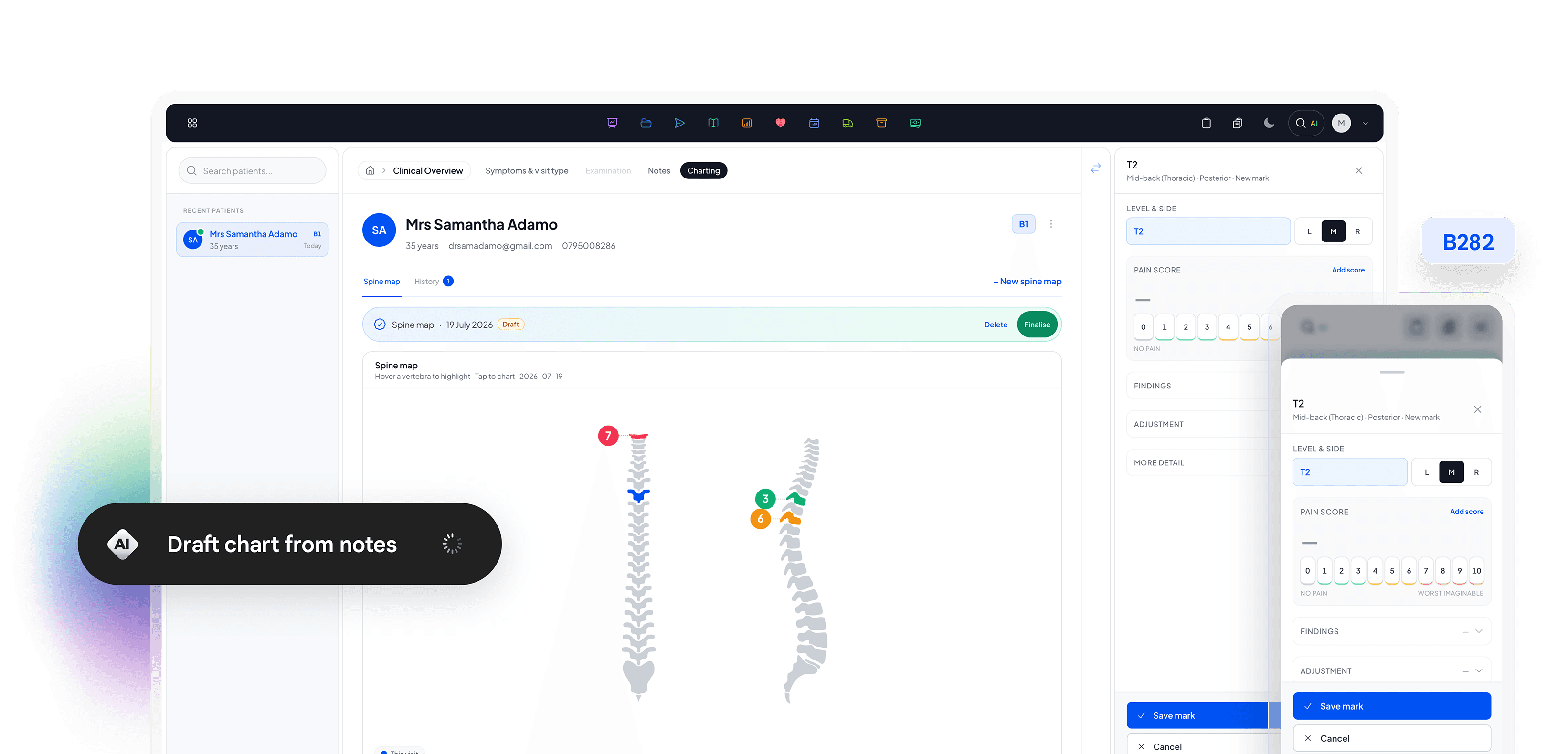 Spine charting on desktop and mobile in Baselayer.med
