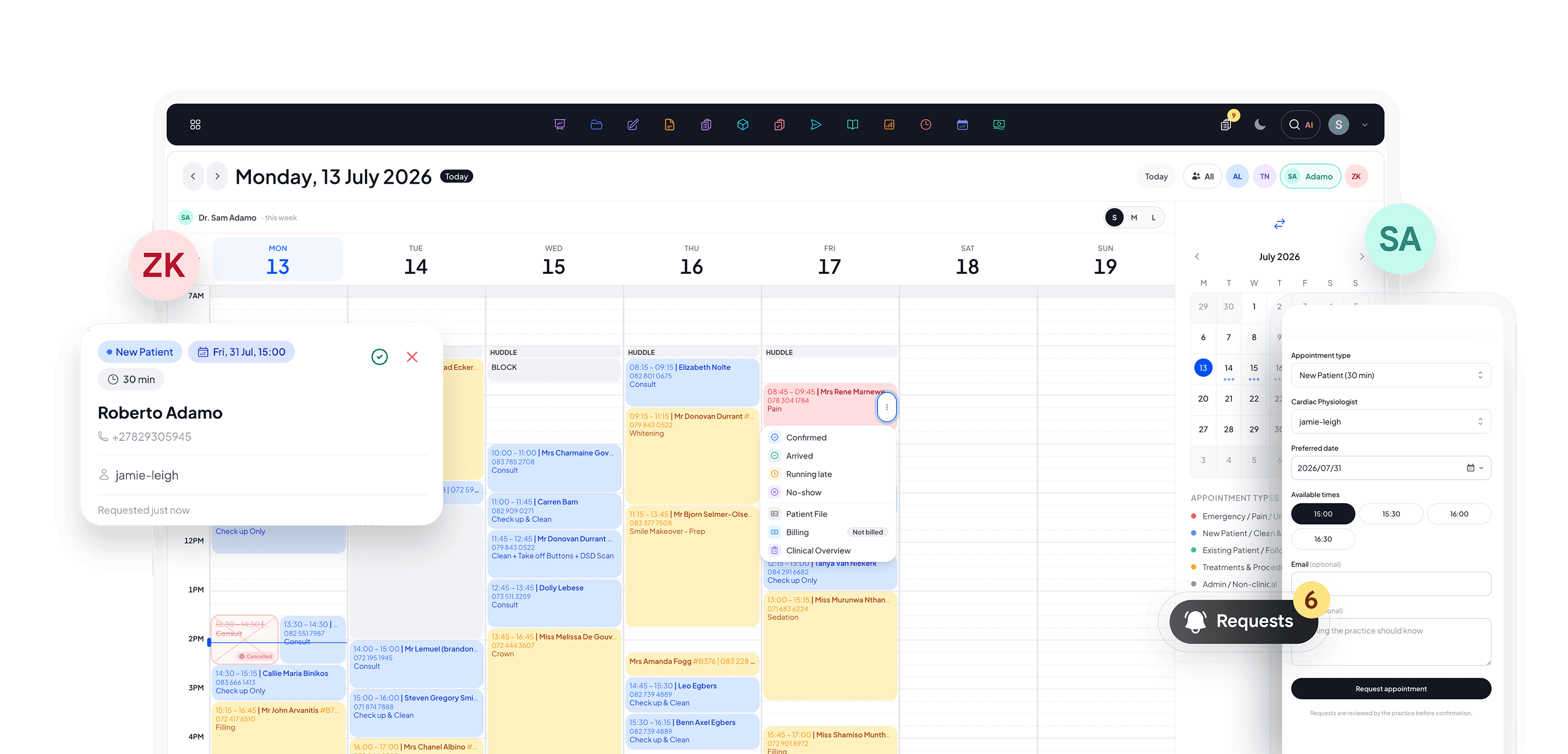 Online bookings request flow in Baselayer.med